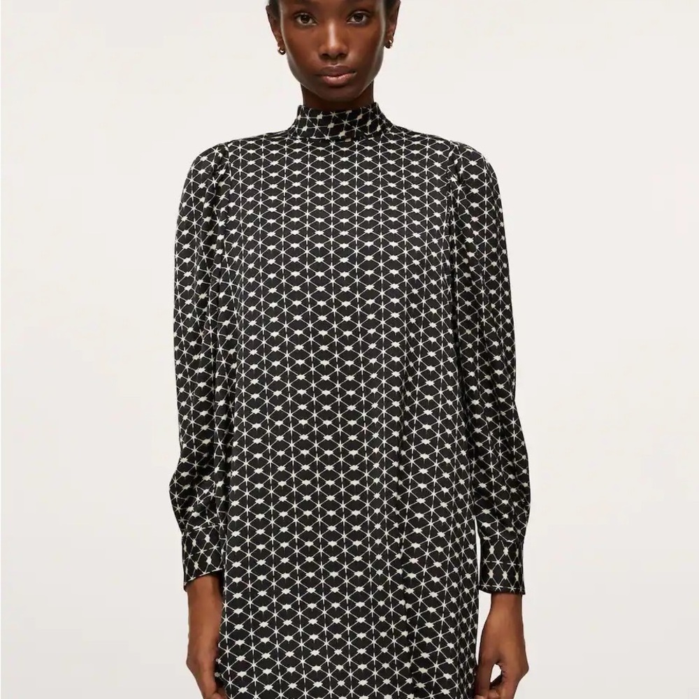 Mango printed silky dress with balloon sleeves, women’s medium NWT